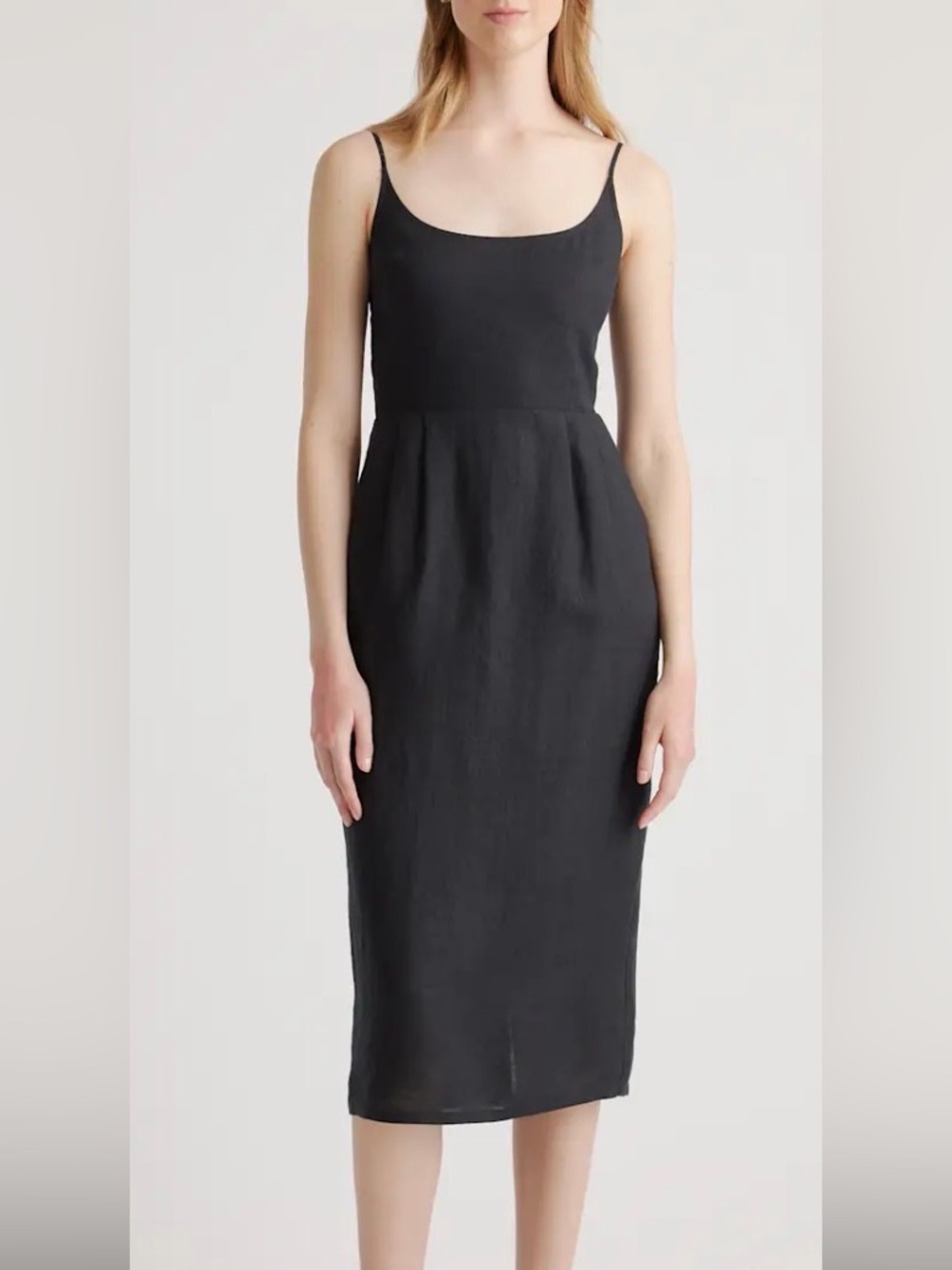 100% European Linen Scoop Neck Midi Dress - NWT